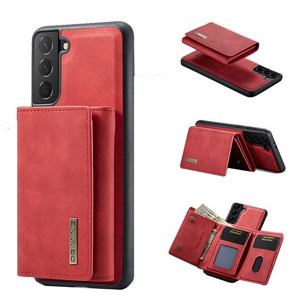 DG.MING Red Samsung Galaxy S22 Magnetic Trifold Wallet Case DG.MING Red Samsung Galaxy S22 Magnetic Trifold Wallet Case